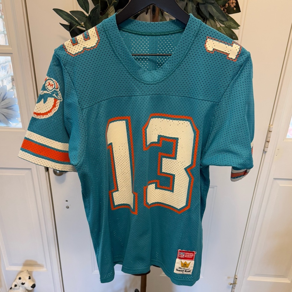 Vintage 80s MacGregor Sand Knit NFL #13 Dan Marino Miami Football Jersey L